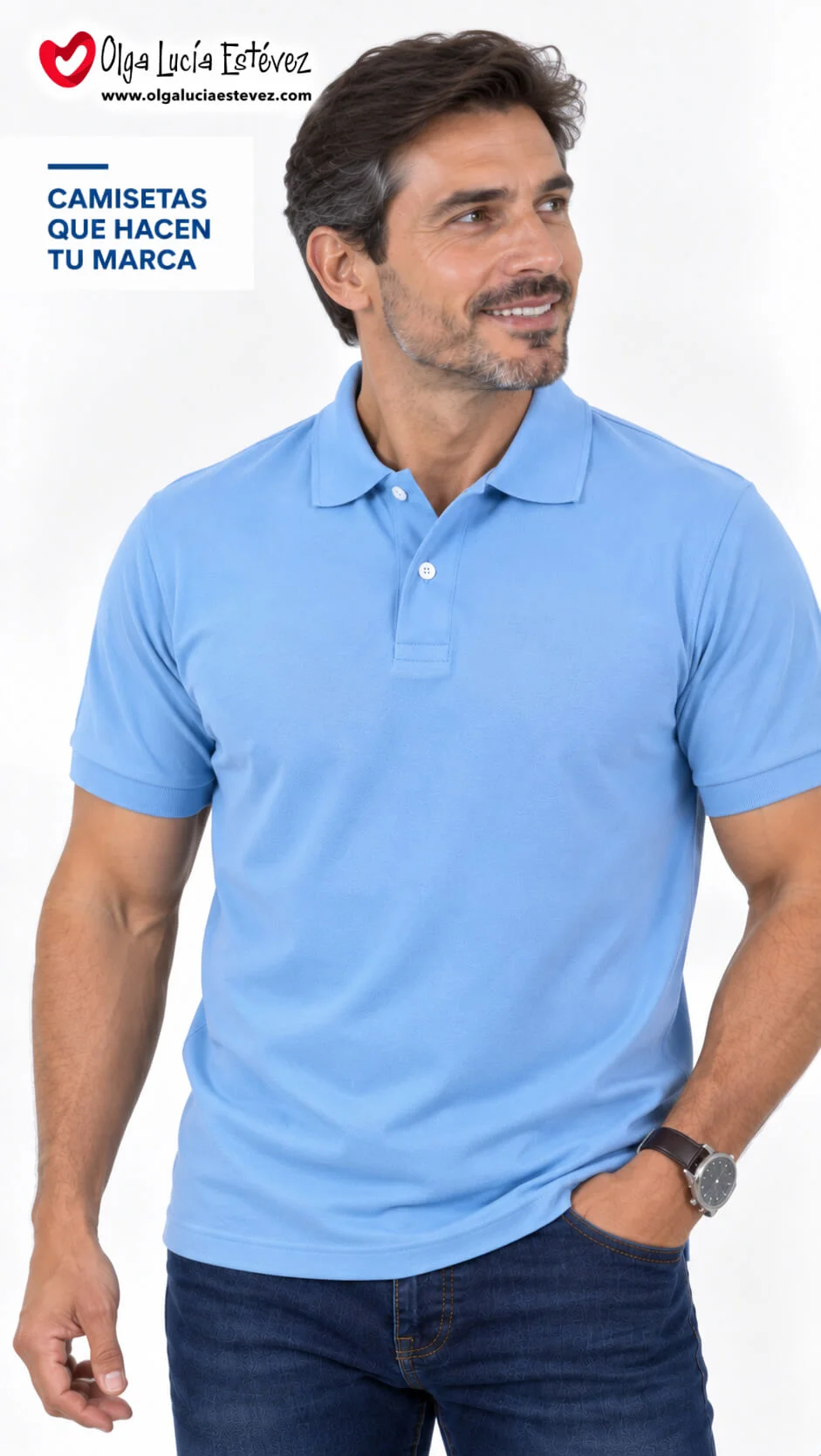 Camiseta polo corporativa color azul celeste en algodón para identidad visual y dotación empresarial en Bogotá
