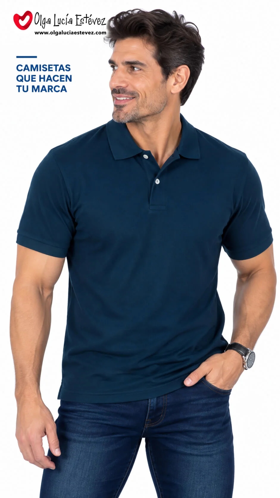 Camiseta polo corporativa color azul oscuro en algodón para identidad visual y dotación empresarial en Bogotá