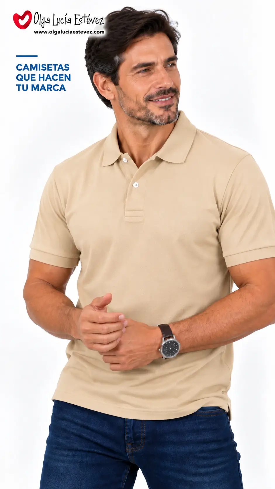 Camiseta polo corporativa color beige en algodón para identidad visual y dotación empresarial en Bogotá