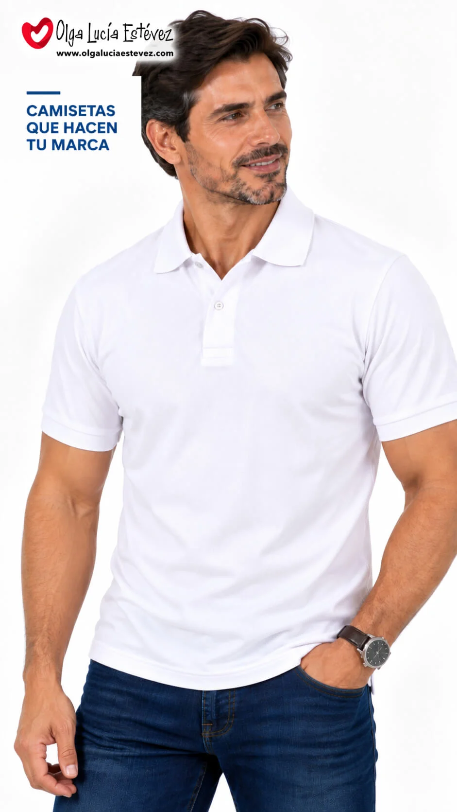 Camiseta polo corporativa color blanco en algodón para identidad visual y dotación empresarial en Bogotá