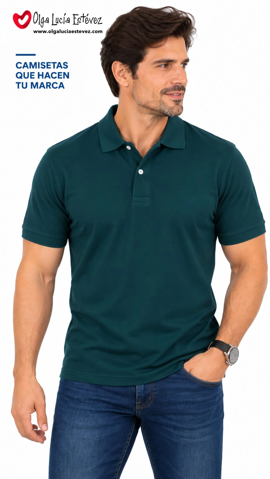Camiseta polo corporativa color verde botella en algodón para identidad visual y dotación empresarial en Bogotá
