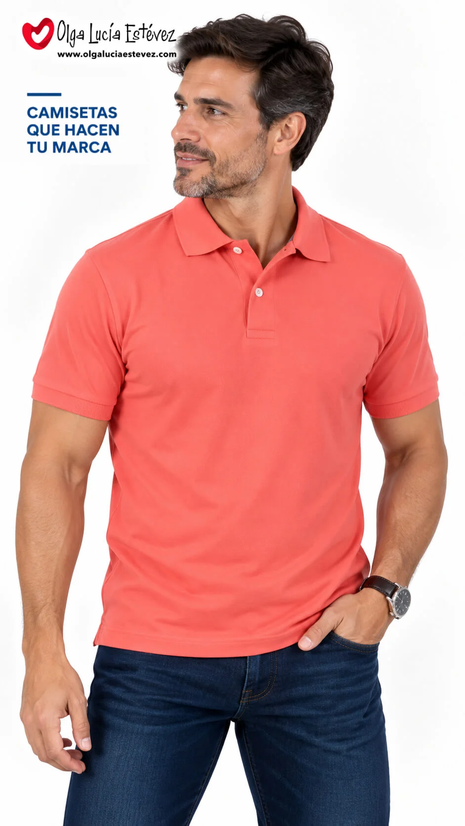 Camiseta polo corporativa color coral en algodón para identidad visual y dotación empresarial en Bogotá