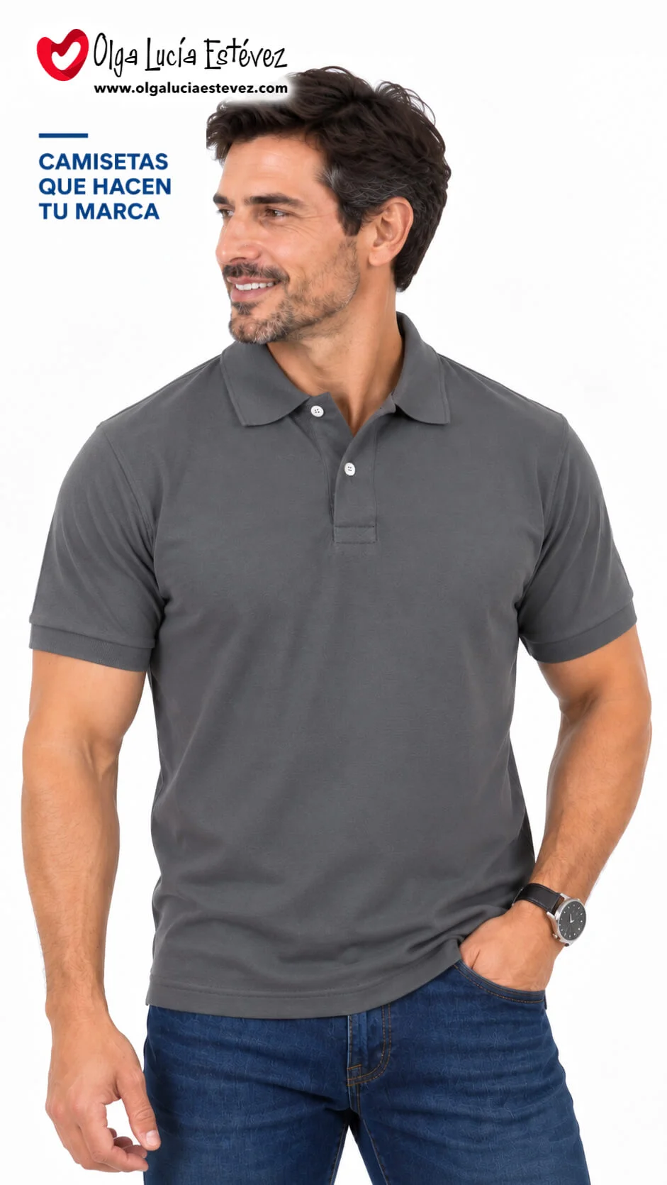 Camiseta polo corporativa color gris oscuro en algodón para identidad visual y dotación empresarial en Bogotá