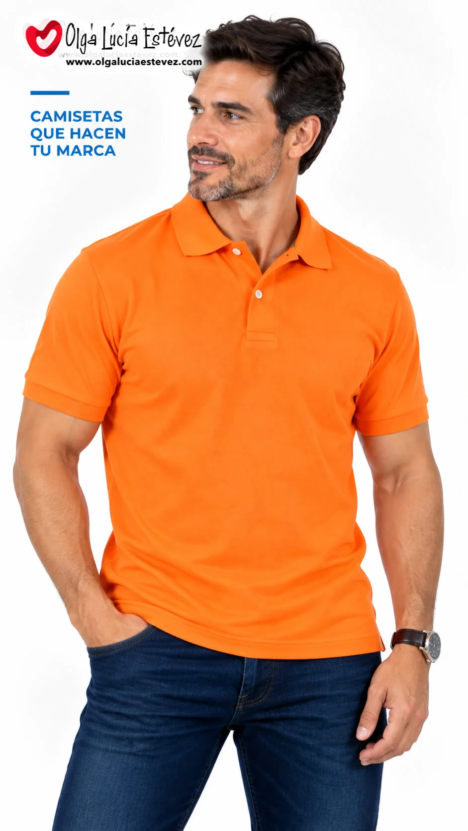 Camiseta polo corporativa color naranja en algodón para identidad visual y dotación empresarial en Bogotá