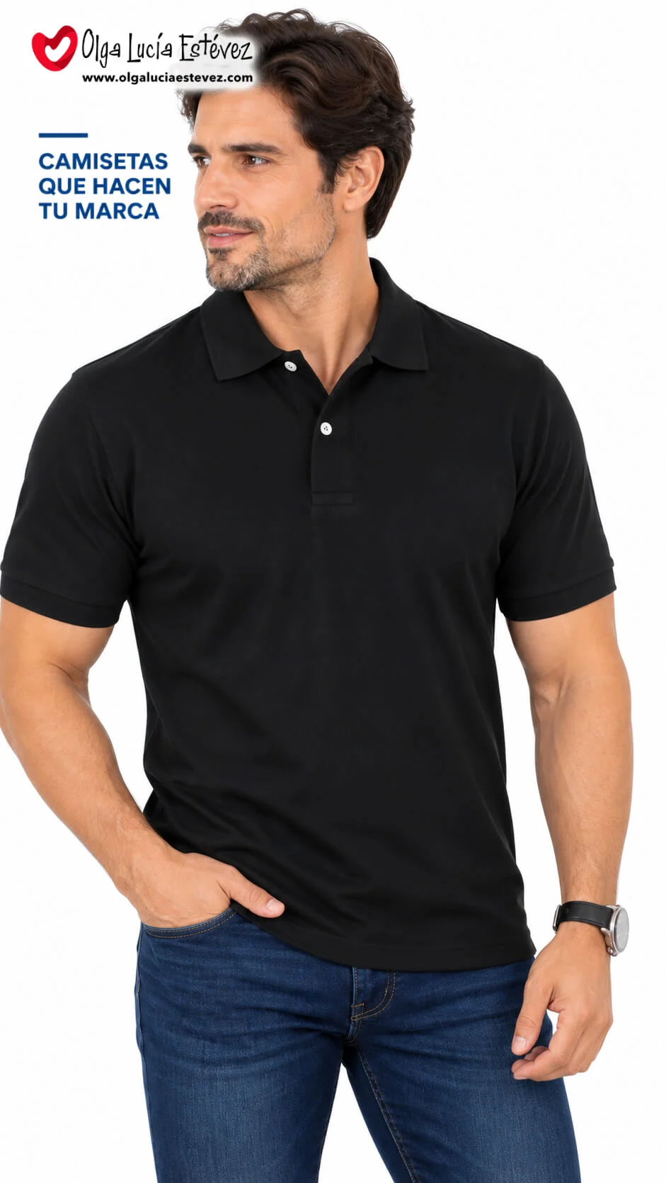 Camiseta polo corporativa color negro en algodón para identidad visual y dotación empresarial en Bogotá