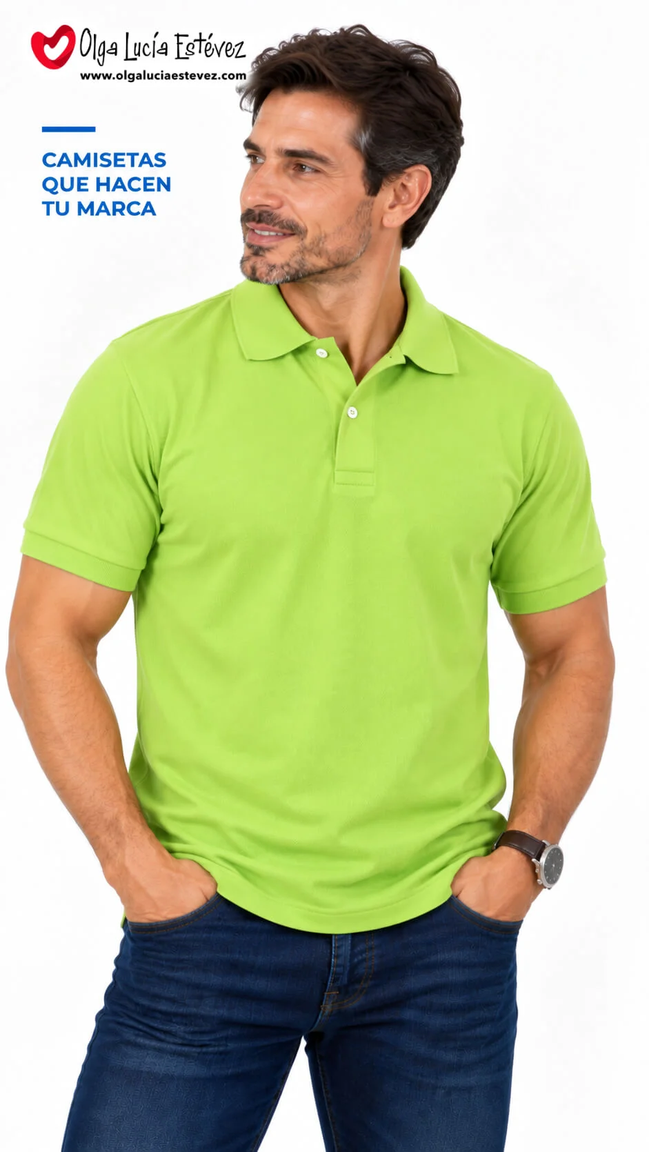 Camiseta polo corporativa color verde limón en algodón para identidad visual y dotación empresarial en Bogotá
