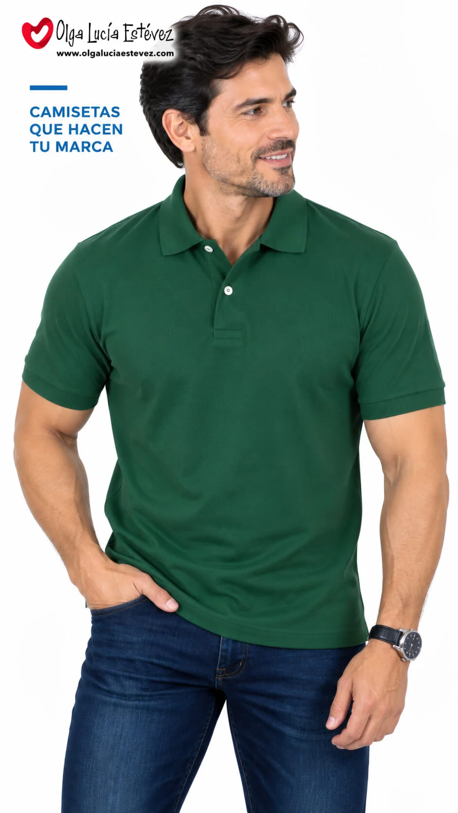 Camiseta polo corporativa color verde oscuro en algodón para identidad visual y dotación empresarial en Bogotá