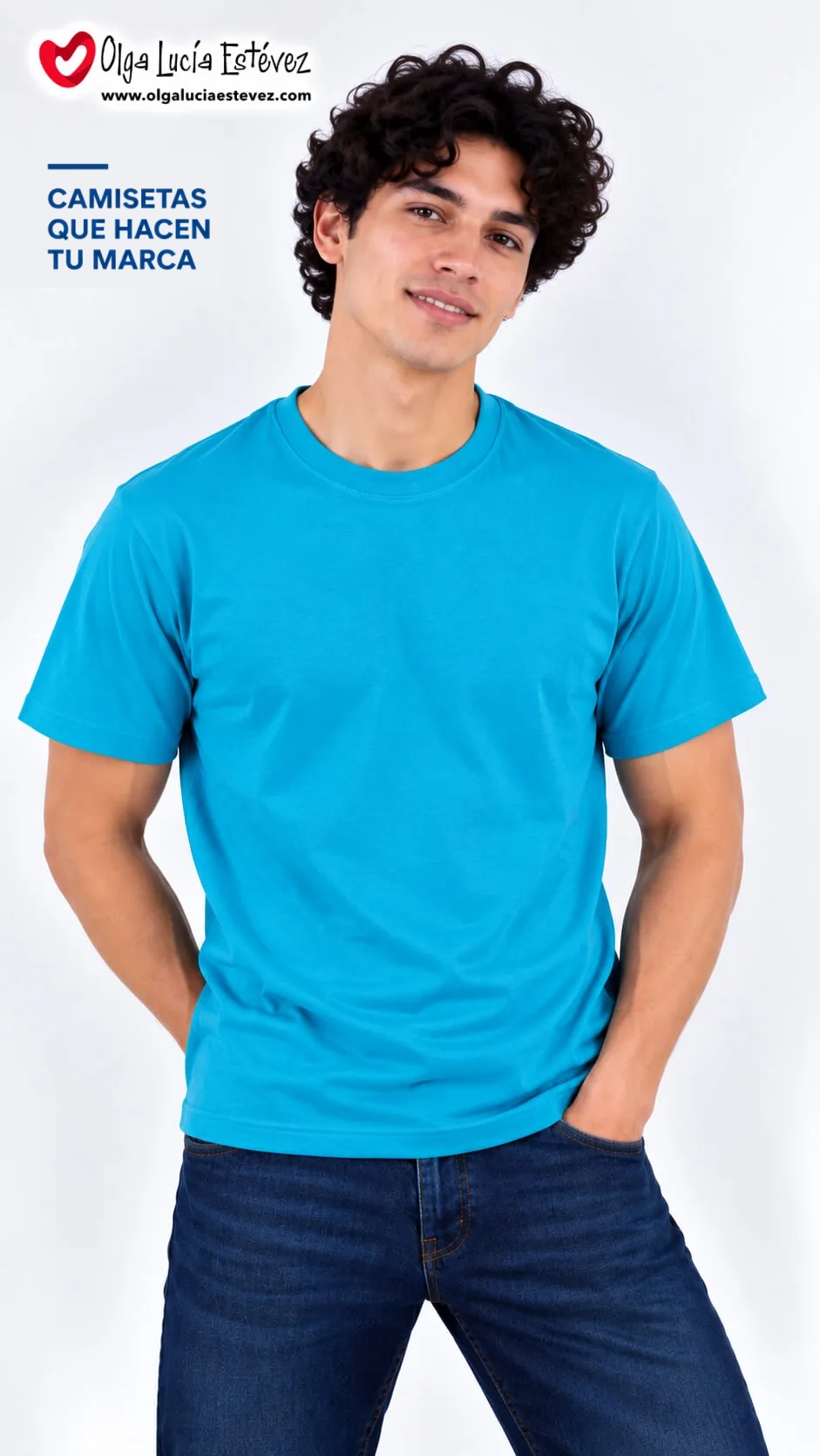 Camiseta t-shirt corporativa color azul turquesa en algodón para identidad visual y dotación empresarial en Bogotá