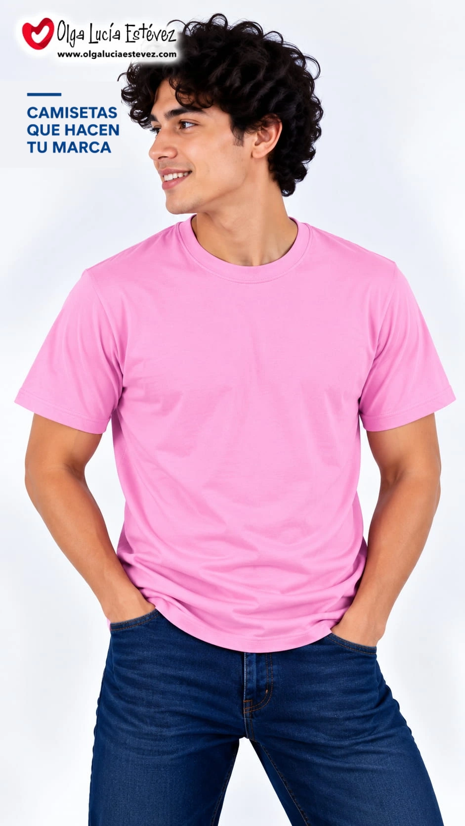 Camiseta t-shirt corporativa color rosado en algodón para identidad visual y dotación empresarial en Bogotá