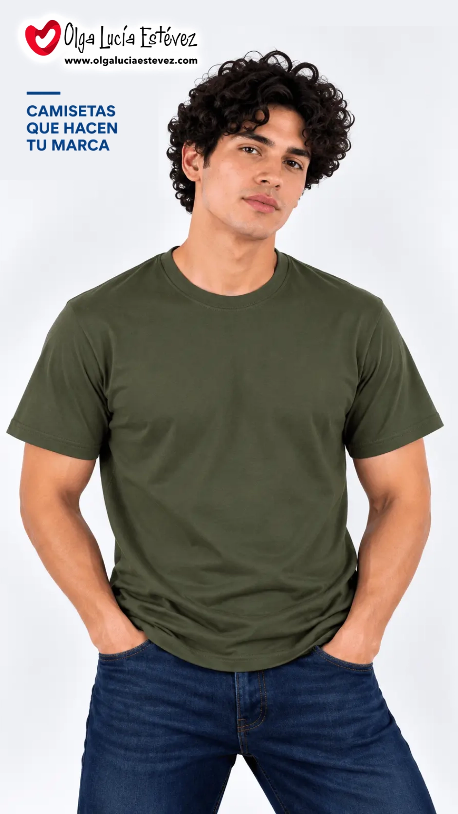 Camiseta t-shirt corporativa color verde militar en algodón para identidad visual y dotación empresarial en Bogotá