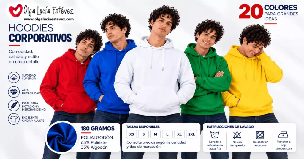 Hoodies corporativos en Bogotá de 300 gramos en algodón perchado