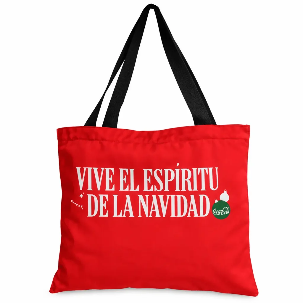 Bolsa tote publicitaria roja con diseño de Avianca y Coca-Cola