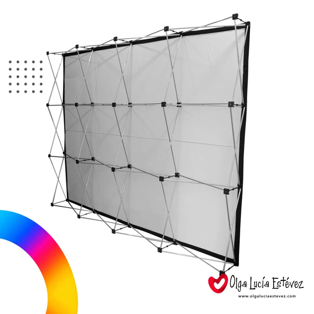 Vista trasera de la estructura araña de aluminio para backing publicitario en tela