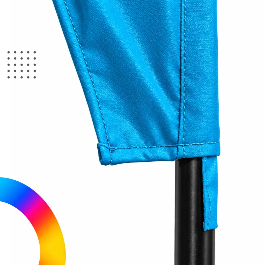 Detalle de sujeción inferior y conector para bandera tipo gota