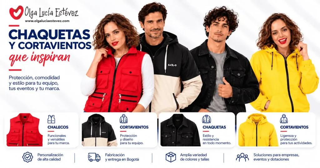Chaquetas y cortavientos corporativos en Bogotá para empresas, dotaciones institucionales y eventos con alta calidad