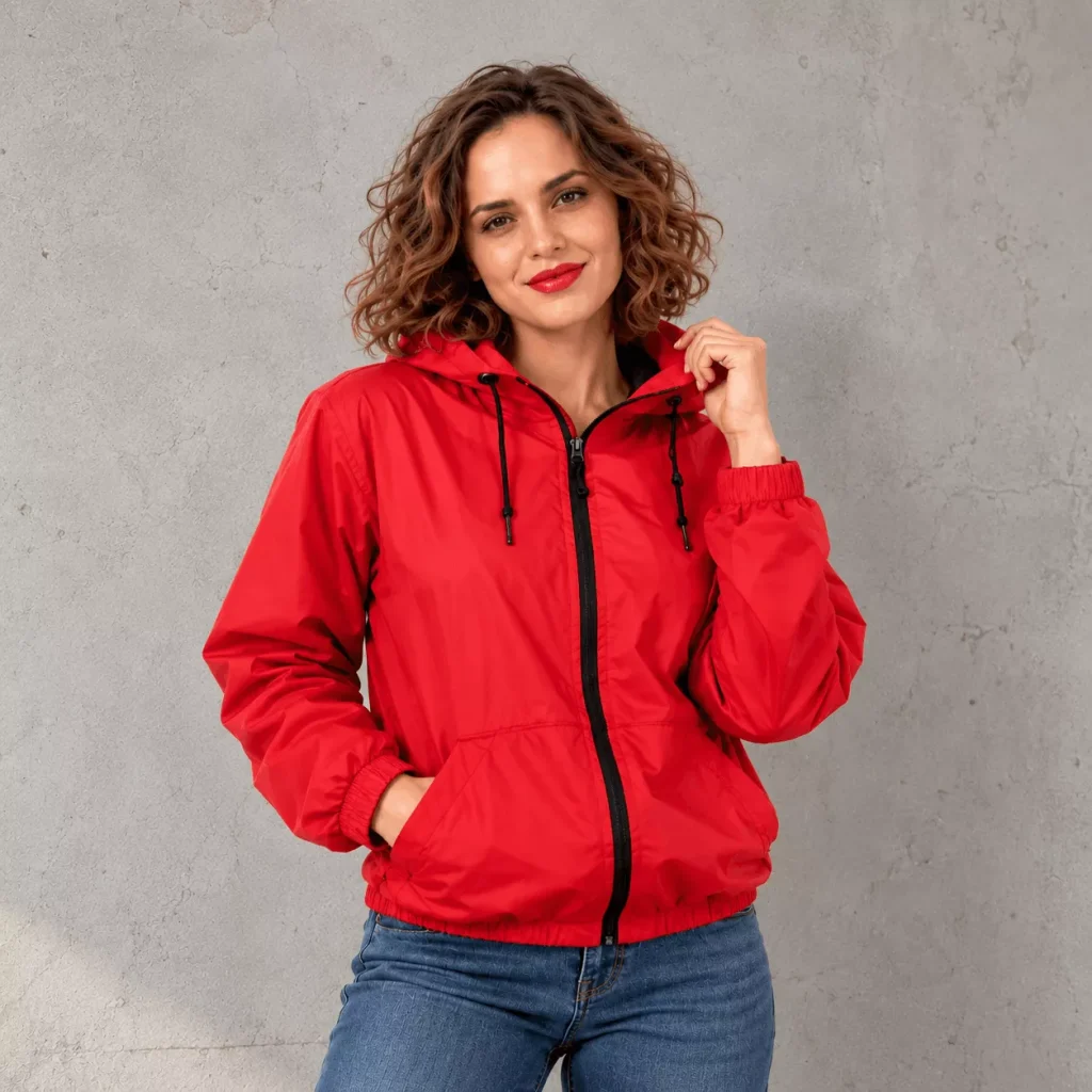 Cortavientos impermeable en poliéster color rojo para dotación y eventos empresariales en Bogotá