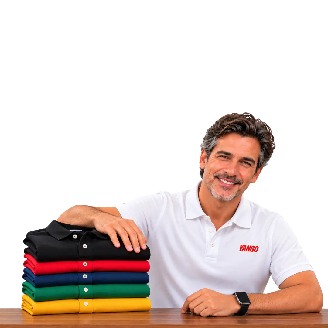 Camiseta tipo polo blanca personalizada con bordado de marca y variedad de colores para cotizacion en Bogota - Olga Lucia Estevez