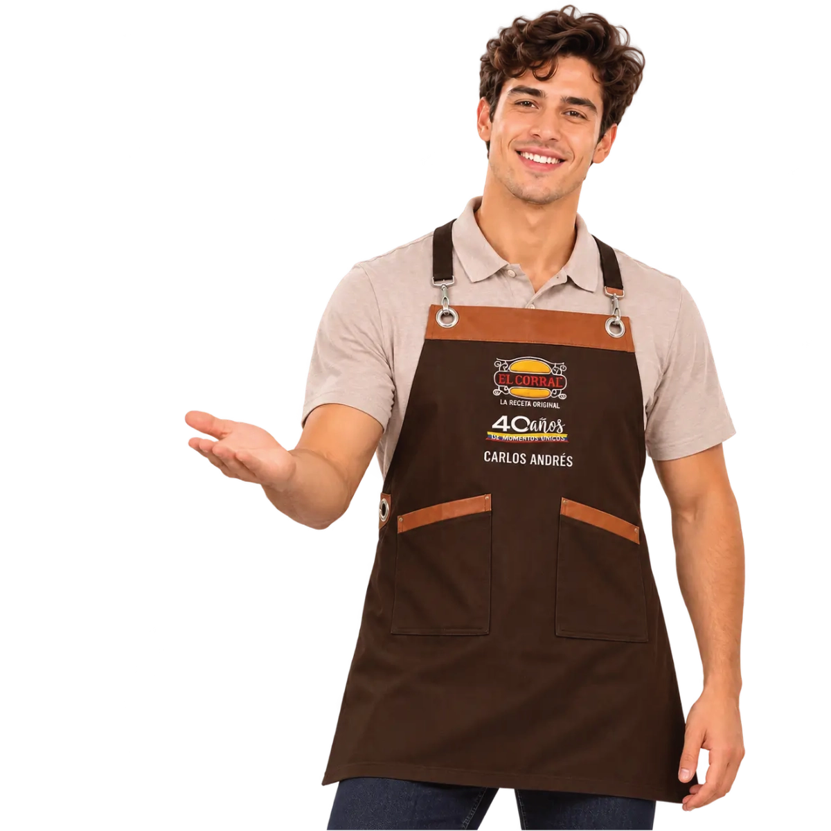 Modelo con Delantal corporativo personalizado y dotacion empresarial para restaurante en Bogota - Olga Lucia Estevez