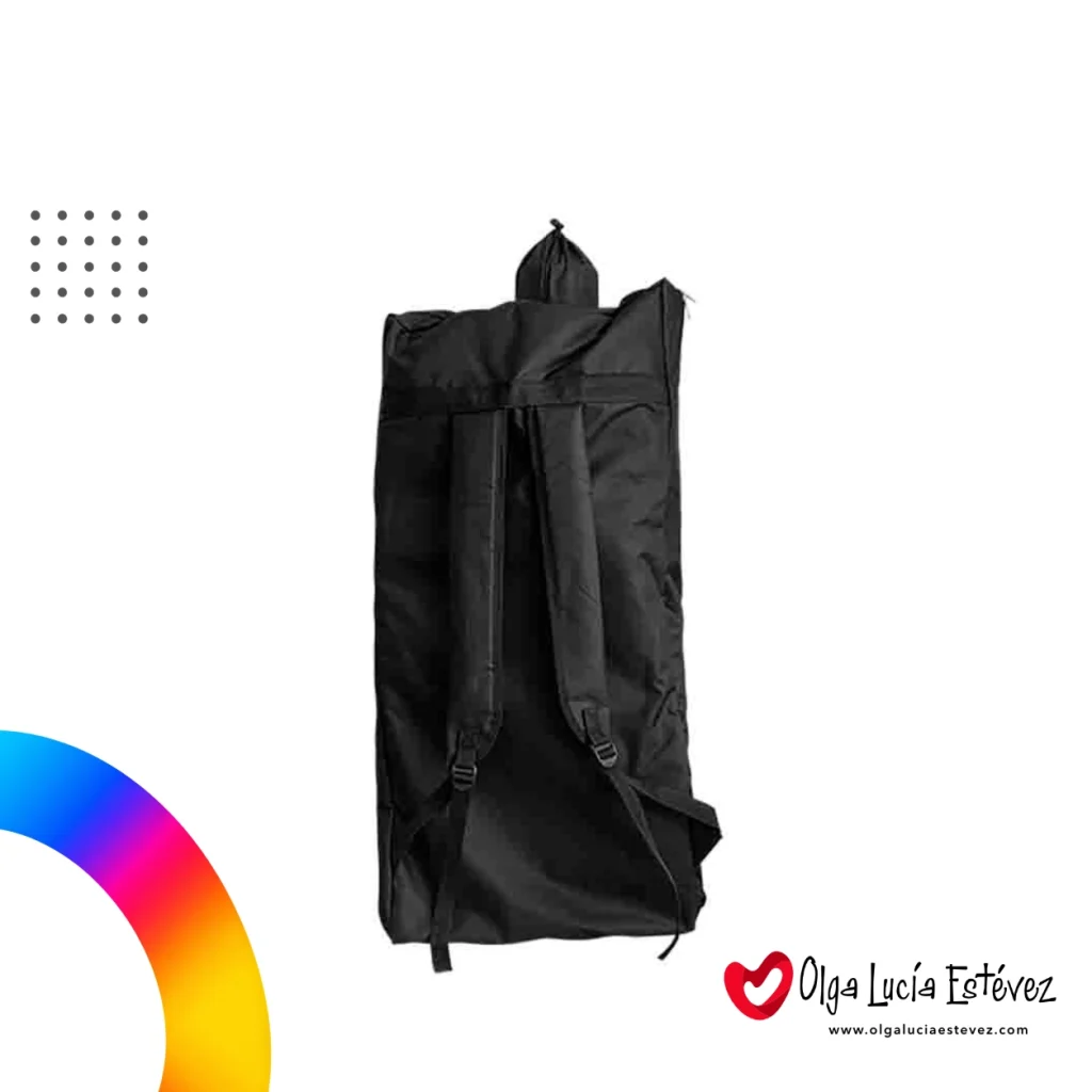 Bolso tipo morral con correas acolchadas para transportar el kit de stand publicitario tipo flecha